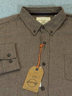 Weatherproof Vintage Men's Herringbone Long Sleeve Shirt XXL Chicory Brown NWT